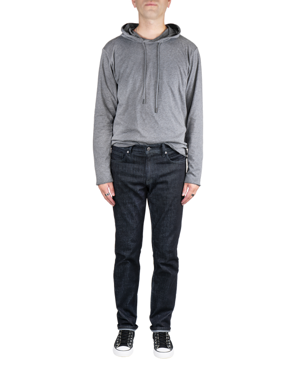 Men's Skinny Slim Jeans in Dark Wash Resin - Grey Stitch-full view front