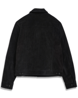 Men's Suede Trucker Jacket in Vintage Black-flat lay (back)