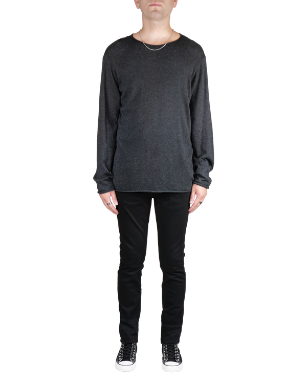 Men's Long Sleeve Pullover with Rolled Edges in Dark Heather-full front view