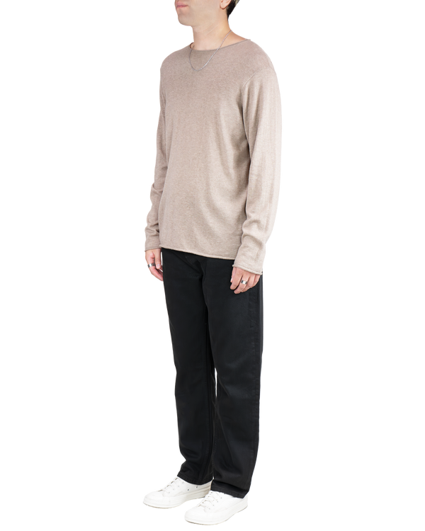 Men's Long Sleeve Pullover with Rolled Edges in Camel-full view (side)