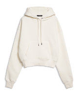 Women's Crop Hoodie in Off White-flat lay front