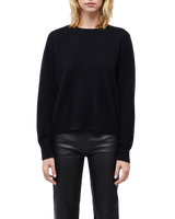 Women's Italian Brushed Cashmere Crew Neck in Black-3/4 view 