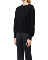 Women's Italian Brushed Cashmere Crew Neck in Black-side 