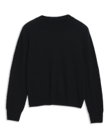 Women's Italian Brushed Cashmere Crew Neck in Black-flat lay 