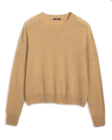 Women's Italian Brushed Cashmere Crew Neck Sweater in Came-flat lay front