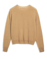Women's Italian Brushed Cashmere Crew Neck Sweater in Came-flat lay back