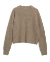 Women's Cashmere Ribbed Mock Neck in Camel-flat lay back