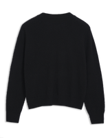 Women's Italian Brushed Cashmere Crew Neck in Black-flat lay back