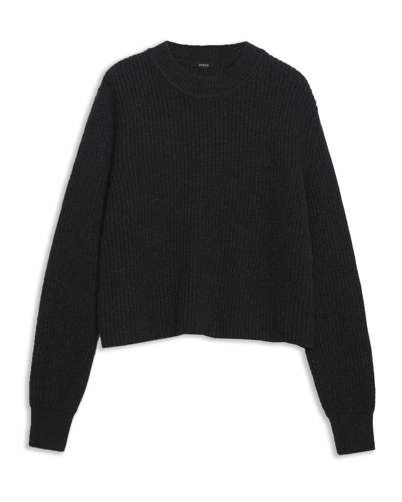 Women's Cashmere Ribbed Mock Neck in Charcoal | DSTLD